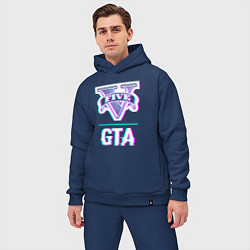 Мужской костюм оверсайз GTA в стиле glitch и баги графики, цвет: тёмно-синий — фото 2