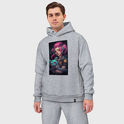 Мужской костюм оверсайз Jinx with cat art League of Legends, цвет: меланж — фото 2