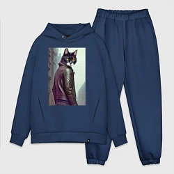 Мужской костюм оверсайз Модный котяра - Лондон - нейросеть, цвет: тёмно-синий