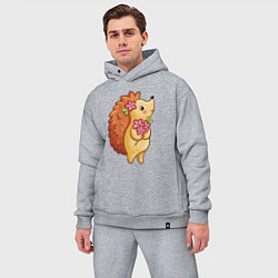 Мужской костюм оверсайз Ёжик с цветами, цвет: меланж — фото 2