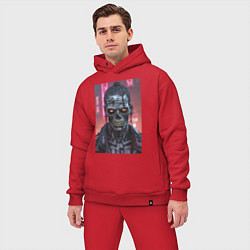 Мужской костюм оверсайз Зомби зловещий скелет киберпанк, цвет: красный — фото 2