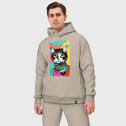 Мужской костюм оверсайз Pop art cat - neural network, цвет: миндальный — фото 2
