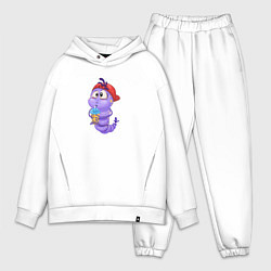 Мужской костюм оверсайз Червяк в кепке пьет сок из стакана