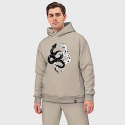 Мужской костюм оверсайз Змеи инь и янь - черное белое, цвет: миндальный — фото 2