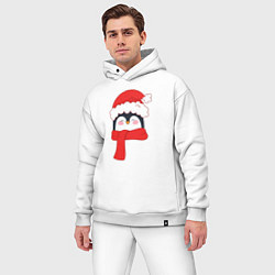 Мужской костюм оверсайз Новогодний пингвин в шапке Деда Мороза, цвет: белый — фото 2