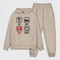 Мужской костюм оверсайз Eat - sleep - Fortnite - repeat, цвет: миндальный