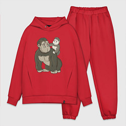 Мужской костюм оверсайз Мультяшная горилла с детенышем, цвет: красный