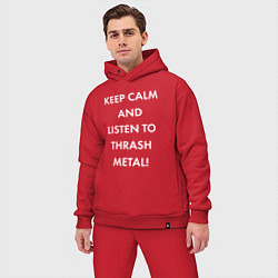 Мужской костюм оверсайз Надпись Keep calm and listen to thash metal, цвет: красный — фото 2