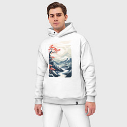 Мужской костюм оверсайз Горный пейзаж в японском стиле, цвет: белый — фото 2