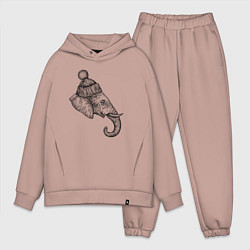 Мужской костюм оверсайз Слон в шапке, цвет: пыльно-розовый