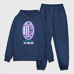 Мужской костюм оверсайз AC Milan FC в стиле glitch, цвет: тёмно-синий