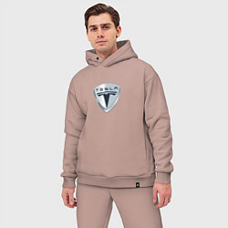 Мужской костюм оверсайз Tesla logo, цвет: пыльно-розовый — фото 2