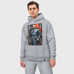 Мужской костюм оверсайз Ленин в кожанке - киберпанк, цвет: меланж — фото 2