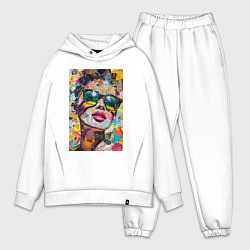 Мужской костюм оверсайз Лицо девушки из обрезков газет и журналов, цвет: белый