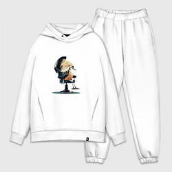 Мужской костюм оверсайз Птица в барбершопе, цвет: белый