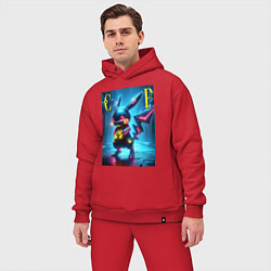 Мужской костюм оверсайз Cyber Pikachu - neon glow ai art, цвет: красный — фото 2