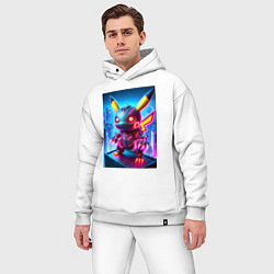 Мужской костюм оверсайз Ужасный пикачу - нейроарт неоновое свечение, цвет: белый — фото 2