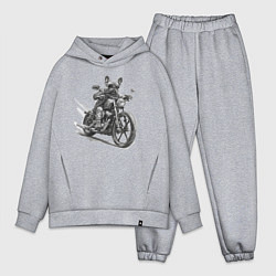 Мужской костюм оверсайз Французский бульдог байкер на мотоцикле чоппере, цвет: меланж