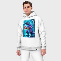 Мужской костюм оверсайз Неоновый кибер пивозавр - нейроарт, цвет: белый — фото 2