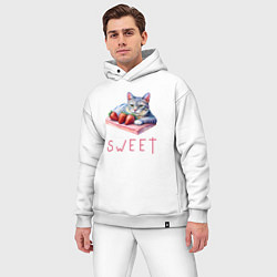 Мужской костюм оверсайз Кот и клубника - sweet, цвет: белый — фото 2