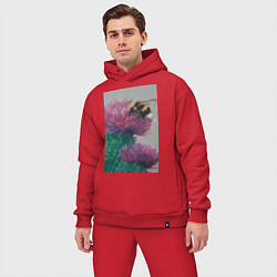 Мужской костюм оверсайз Мохнатый шмель на кактусе - живопись, цвет: красный — фото 2