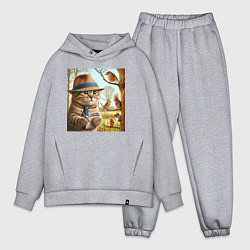 Мужской костюм оверсайз Кот журналист - нейроарт, цвет: меланж