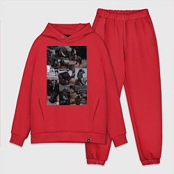 Мужской костюм оверсайз Конный спорт коллаж, цвет: красный