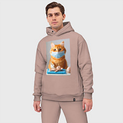 Мужской костюм оверсайз Рыжий кот хирург - нейроарт, цвет: пыльно-розовый — фото 2