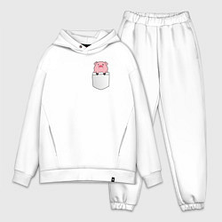 Мужской костюм оверсайз Розовый поросенок в кармане, цвет: белый