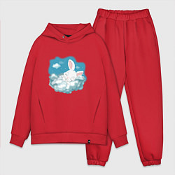 Мужской костюм оверсайз Зайчик спит на облаках, цвет: красный