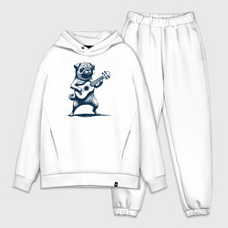 Мужской костюм оверсайз Мопс с гитарой укулеле, цвет: белый