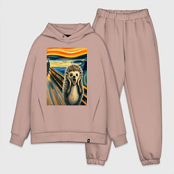 Мужской костюм оверсайз Ёжик кричит на картине Эдварда Мунка - мем искусст, цвет: пыльно-розовый