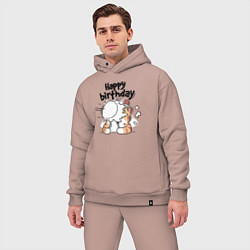 Мужской костюм оверсайз С днём рождения - котэ, цвет: пыльно-розовый — фото 2