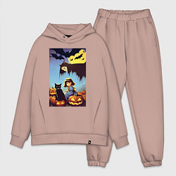 Мужской костюм оверсайз Ведьма зависла над девочкой и котом, цвет: пыльно-розовый