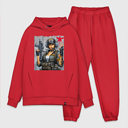 Мужской костюм оверсайз Cool military girl - graffiti, цвет: красный