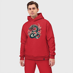 Мужской костюм оверсайз Japanese dragon and sakura - irezumi, цвет: красный — фото 2