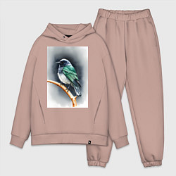 Мужской костюм оверсайз Птичка на ветке, цвет: пыльно-розовый