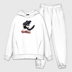 Мужской костюм оверсайз Милая сорока на ветке, цвет: белый