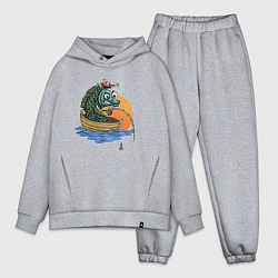 Мужской костюм оверсайз Увлеченная рыба-рыбак ловит рыбу удочкой, цвет: меланж