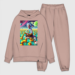 Мужской костюм оверсайз Рик Санчес медитирует на утиной планете - нейроарт, цвет: пыльно-розовый