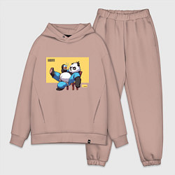 Мужской костюм оверсайз Panda with a beer mug, цвет: пыльно-розовый