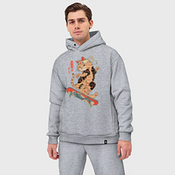 Мужской костюм оверсайз Кот самурай - скейтбордист, цвет: меланж — фото 2