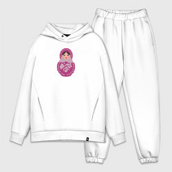 Мужской костюм оверсайз Матрёшка в розовом, цвет: белый