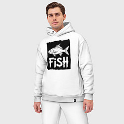 Мужской костюм оверсайз Рыба в черном штрихе, цвет: белый — фото 2