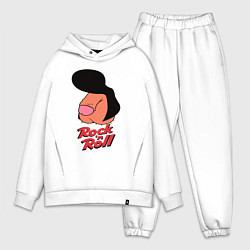 Мужской костюм оверсайз Логотип rock n roll мем, цвет: белый
