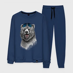 Костюм хлопковый мужской Медведь в очках, цвет: тёмно-синий