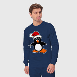Костюм хлопковый мужской Новогодний пингвин, цвет: тёмно-синий — фото 2