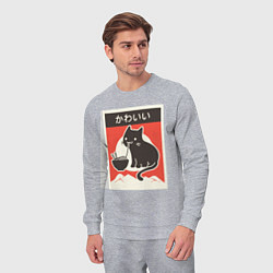 Костюм хлопковый мужской Котик и рамен, цвет: меланж — фото 2