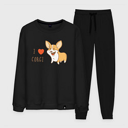 Костюм хлопковый мужской I LOVE CORGI, цвет: черный