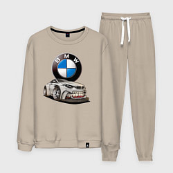 Костюм хлопковый мужской BMW оскал, цвет: миндальный